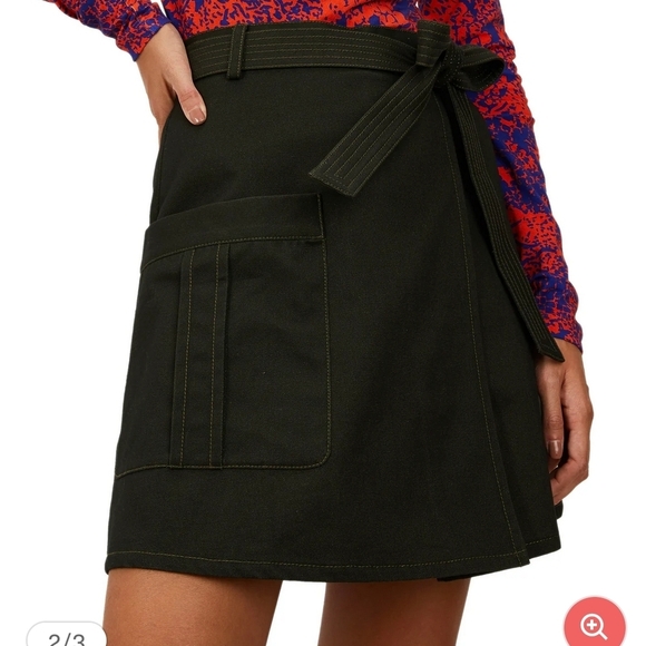NWOT The Kit Belted Cargo Skirt In Slate Green Large Faux Wrap Side Zip A-line - Picture 1 of 10